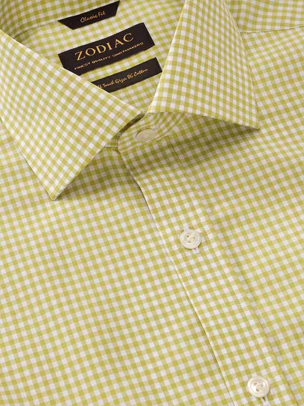 Vivace Lime Check Full sleeve single cuff Tailored Fit Semi Formal Cotton Shirt