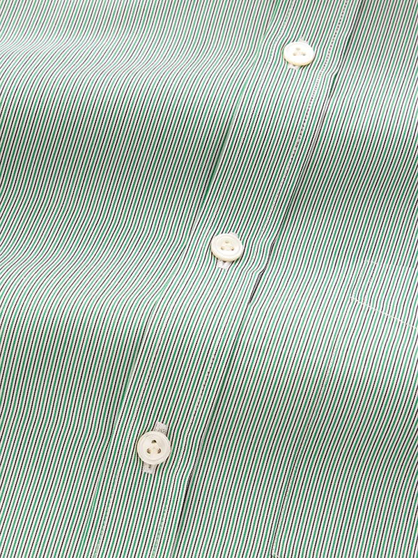 Vivace Green Striped Full Sleeve Single Cuff Classic Fit Semi Formal Cotton Shirt