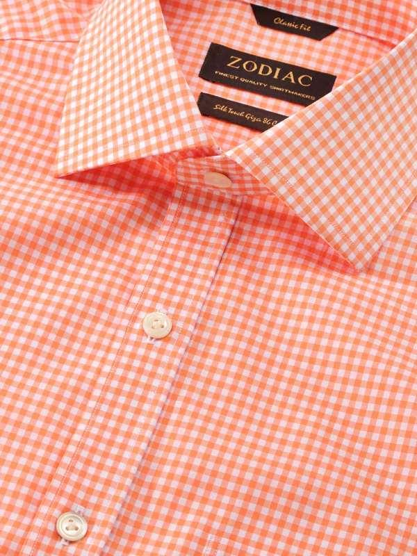 Vivace Orange Check Full sleeve single cuff Classic Fit Semi Formal Cotton Shirt