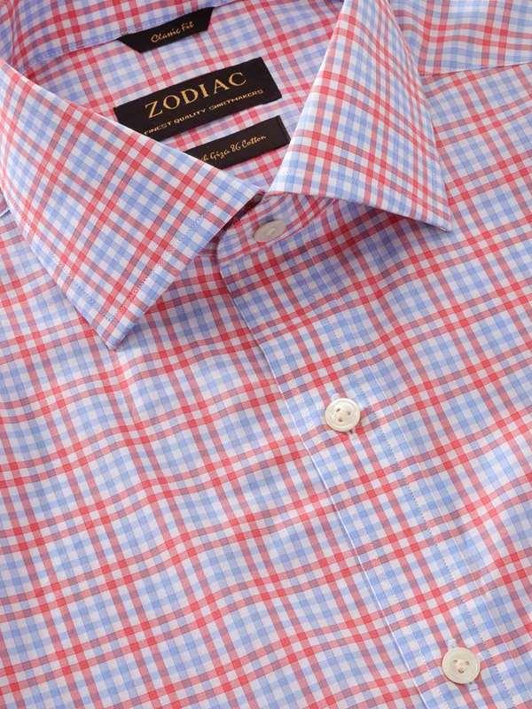 Vivace Red Check Full sleeve single cuff Classic Fit Semi Formal Cut away collar Cotton Shirt