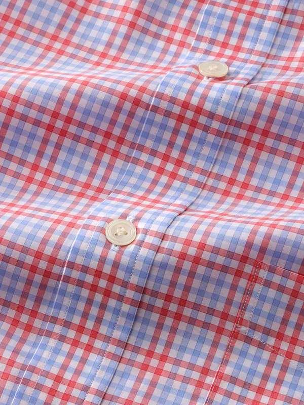 Vivace Red Check Full sleeve single cuff Classic Fit Semi Formal Cut away collar Cotton Shirt