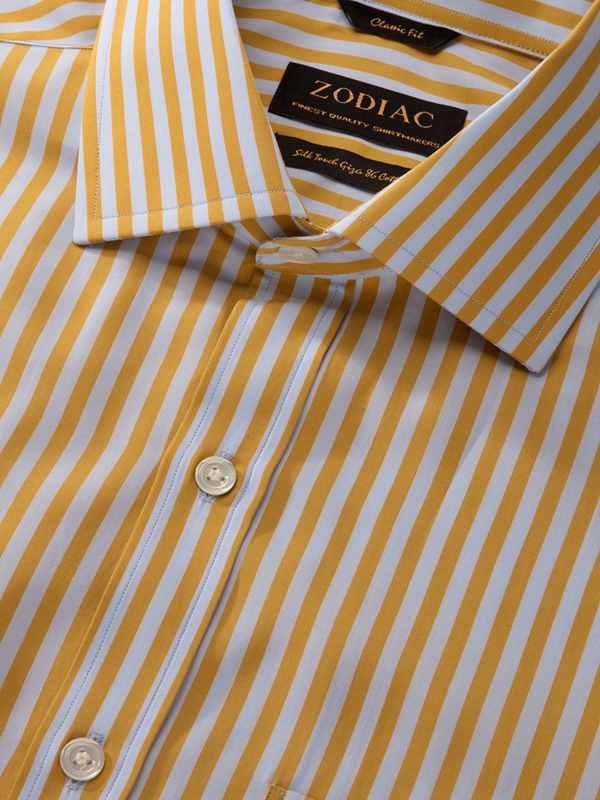 Vivace Yellow Striped Full sleeve single cuff Classic Fit Semi Formal Cotton Shirt