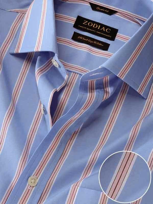 Vivace Blue Striped Half sleeve Classic Fit Semi Formal Cotton Shirt