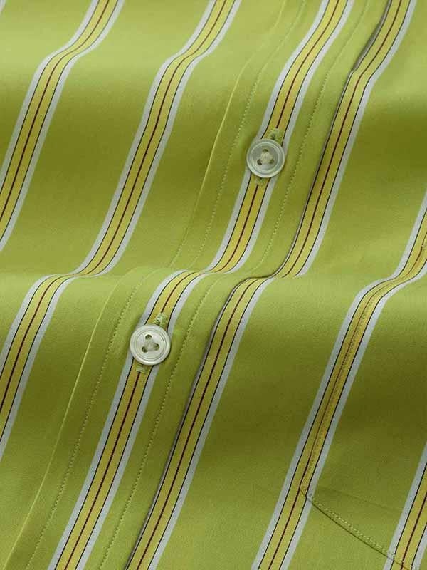 Vivace Lime Striped Half sleeve Classic Fit Semi Formal Cotton Shirt