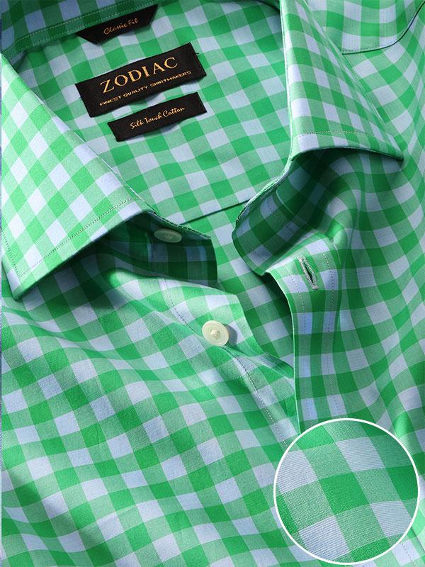 Vivace Green Check Full sleeve single cuff Classic Fit Semi Formal Cotton Shirt