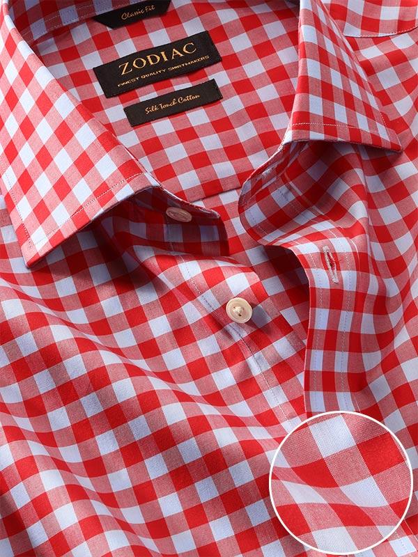 Vivace Red Check Full sleeve single cuff Classic Fit Semi Formal Cotton Shirt