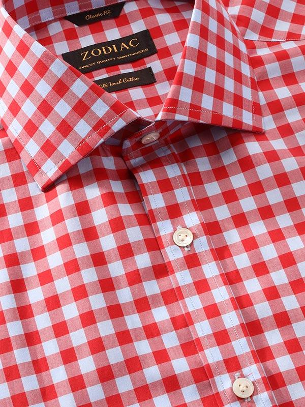 Vivace Red Check Full sleeve single cuff Classic Fit Semi Formal Cotton Shirt