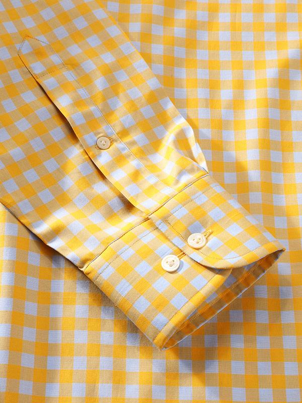 Vivace Yellow Check Full sleeve single cuff Classic Fit Semi Formal Cotton Shirt