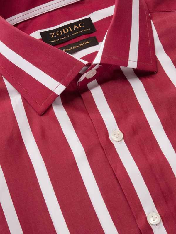 Vivace Maroon Striped Full sleeve single cuff Tailored Fit Semi Formal Cotton Shirt