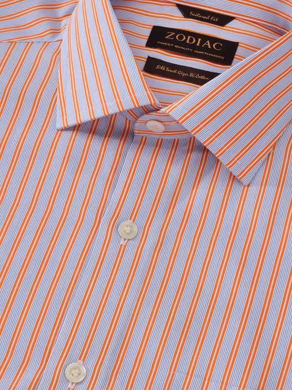 Vivace Orange Striped Full Sleeve Single Cuff Tailored Fit Semi Formal Egyptian Giza 86 Silk Touch Cotton Shirt