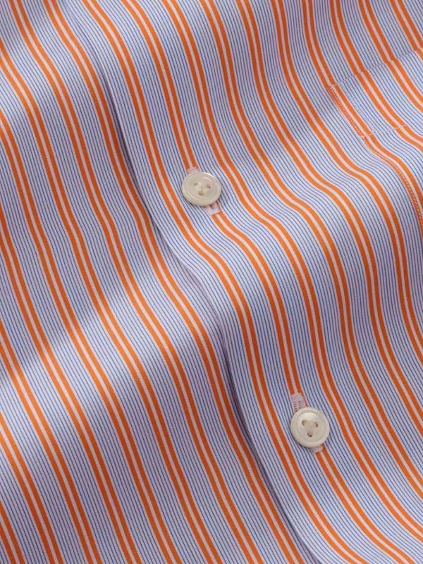 Vivace Orange Striped Full Sleeve Single Cuff Tailored Fit Semi Formal Egyptian Giza 86 Silk Touch Cotton Shirt