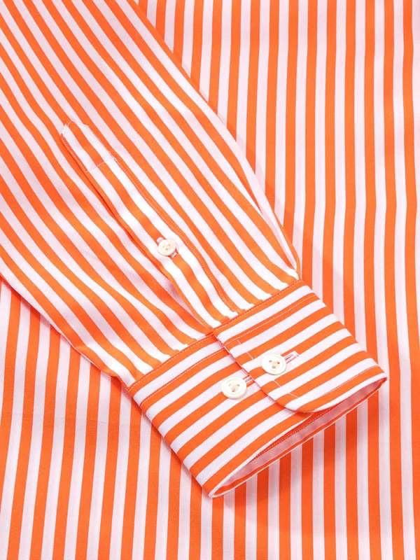 Vivace Orange Striped Full sleeve single cuff Tailored Fit Semi Formal Cotton Shirt