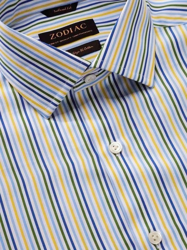 Vivace Yellow Striped Full sleeve Tailored Fit Semi Formal Cotton Shirt