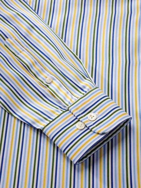 Vivace Yellow Striped Full sleeve Tailored Fit Semi Formal Cotton Shirt
