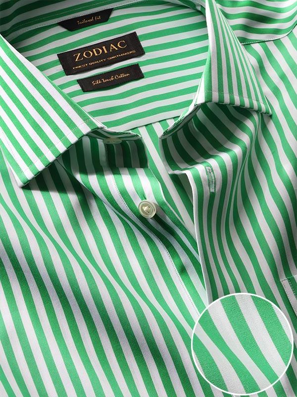Vivace Green Striped Full sleeve single cuff Tailored Fit Semi Formal Cotton Shirt