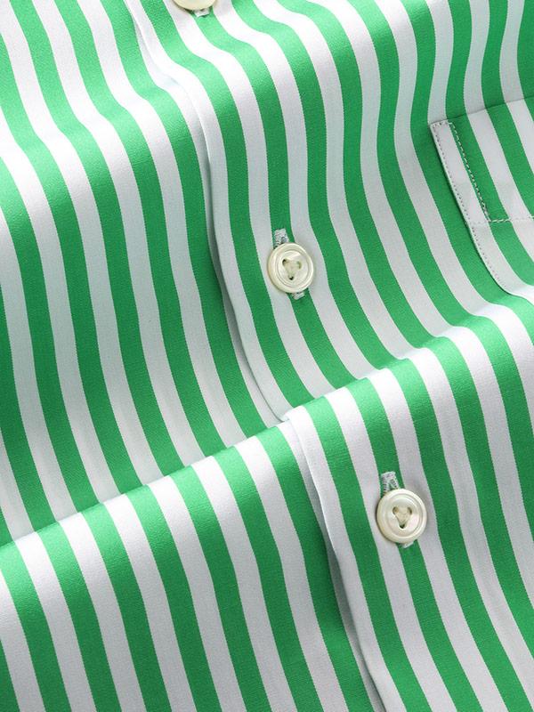 Vivace Green Striped Full sleeve single cuff Tailored Fit Semi Formal Cotton Shirt
