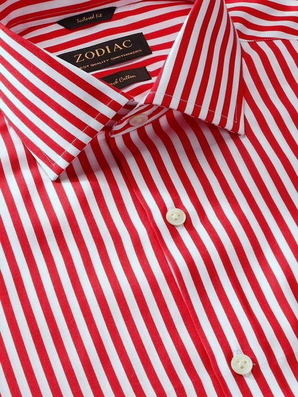 Vivace Red Striped Full sleeve single cuff Tailored Fit Semi Formal Cotton Shirt