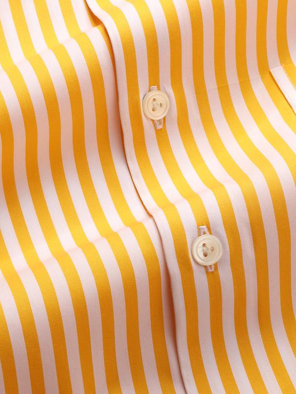 Vivace Yellow Striped Full sleeve single cuff Tailored Fit Semi Formal Cotton Shirt