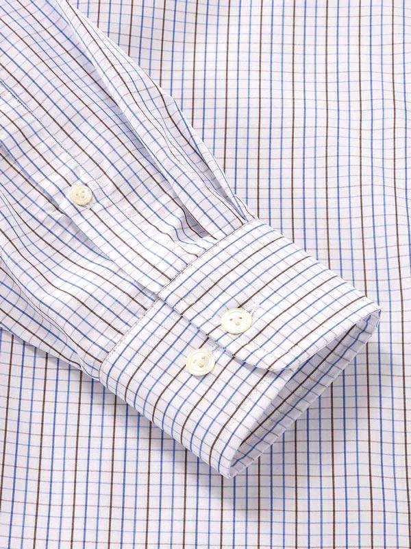 Volterra Brown Check Full sleeve single cuff Tailored Fit Semi Formal Cotton Shirt