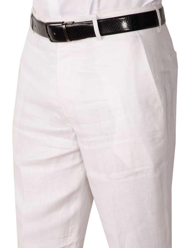 Positano White Classic Fit Linen Trousers