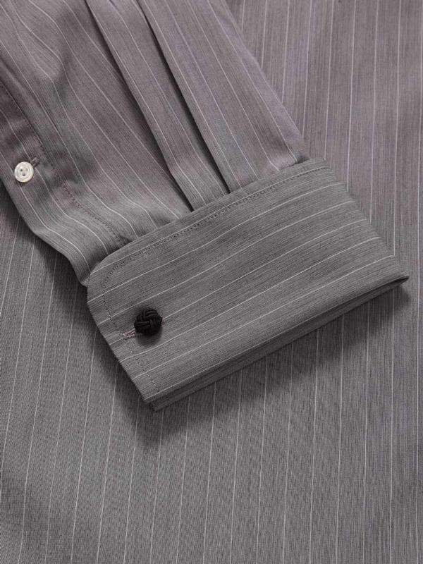 Cricoli Dark Grey Striped Full sleeve double cuff Classic Fit Classic Formal Cotton Shirt