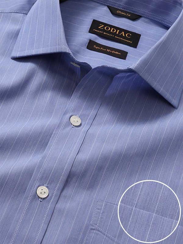 Cricoli Medium Blue Striped Full sleeve double cuff Classic Fit Classic Formal Cotton Shirt