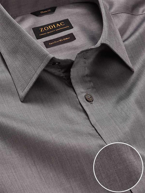 Fine Twill Dark Grey Solid Full sleeve single cuff Classic Fit Semi Formal Dark Cotton Shirt
