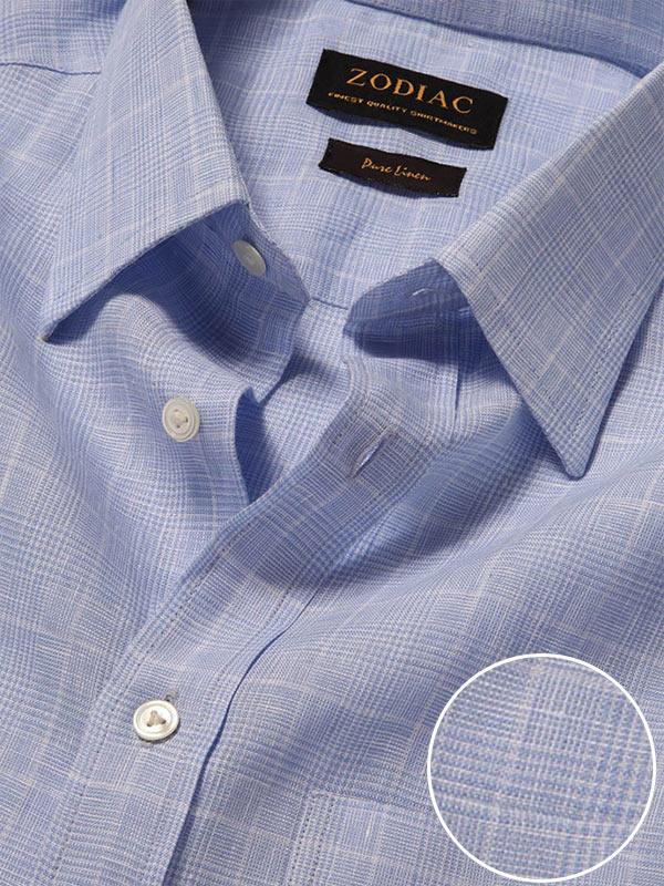 Positano Sky Check Full sleeve single cuff Tailored Fit Semi Formal Linen Shirt