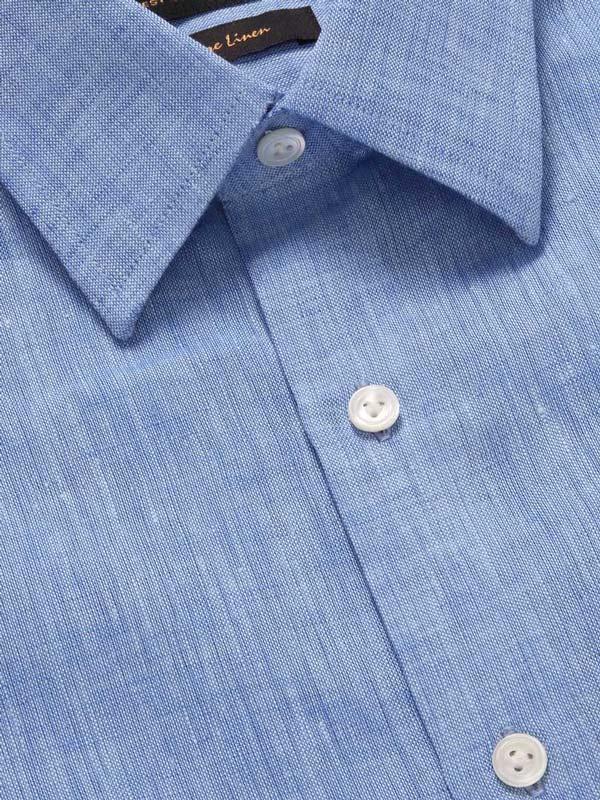 Positano Blue Solid Half sleeve Tailored Fit Semi Formal Linen Shirt