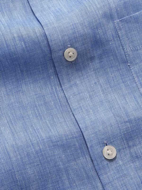 Positano Blue Solid Half sleeve Tailored Fit Semi Formal Linen Shirt
