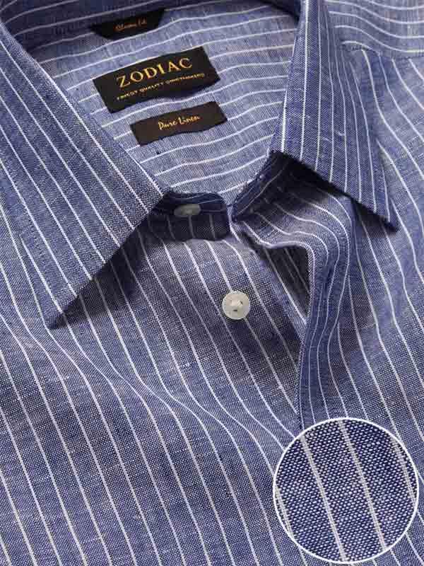 Positano Blue Striped Full sleeve single cuff Classic Fit Semi Formal Linen Shirt