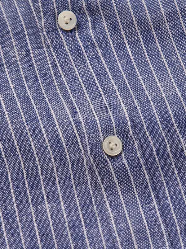 Positano Blue Striped Full sleeve single cuff Classic Fit Semi Formal Linen Shirt