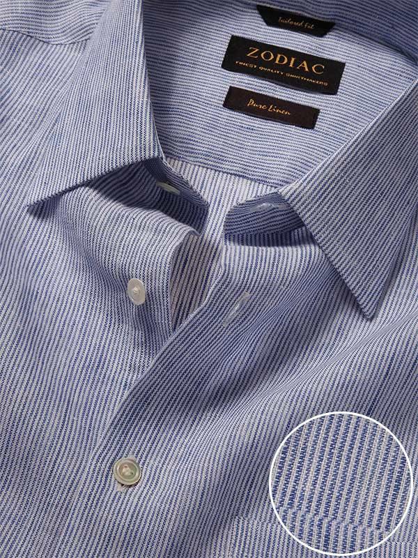 Positano Blue Striped Full sleeve single cuff Tailored Fit Semi Formal Linen Shirt