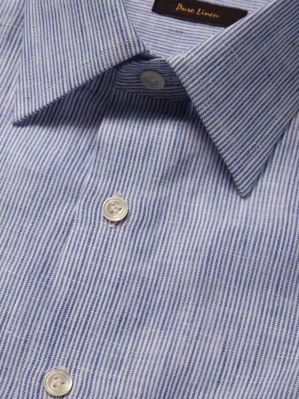 Positano Blue Striped Full sleeve single cuff Tailored Fit Semi Formal Linen Shirt
